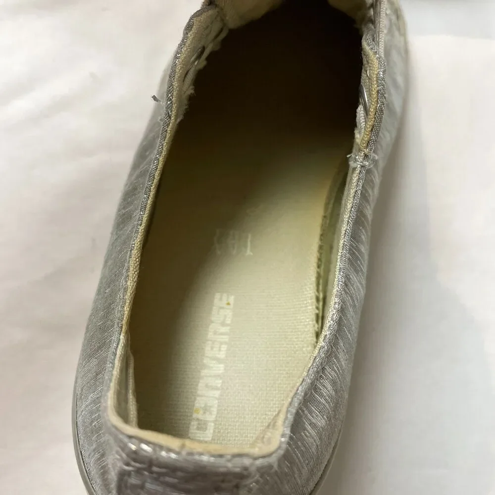 Converse Sneakers Juniors Girls 6 Formal Silver Low Top Shoes Casual Shiny Lace
